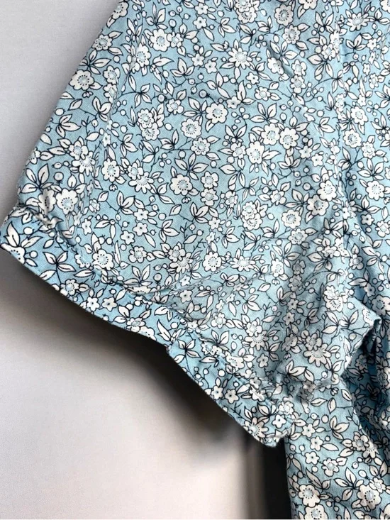 J Crew Blue Floral Smocked Button Up Blouse XXL Linen Cotton Puff Sleeve Shirt - Picture 7 of 15